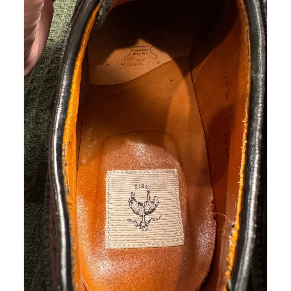 Brooks Brothers Black Fleece 1818 Mens Black Pebbled Leather Wingtip Oxfords 10D